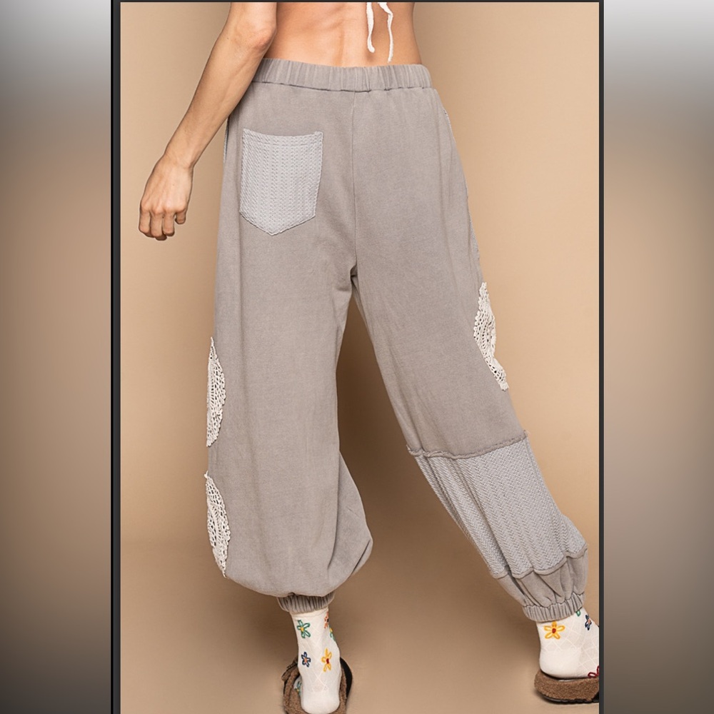 POL Gray Patchwork Crochet Harem Pants - image 4
